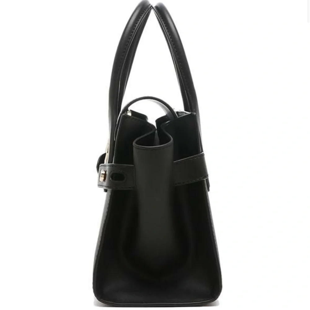 MICHAEL KORS Carmen Medium Faux Leather Belted Satchel Black Color